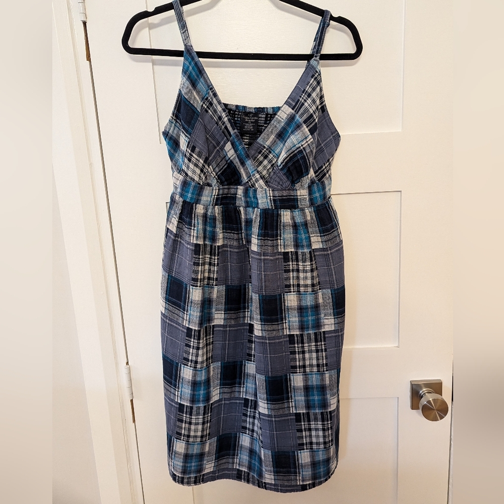 Plaid Y2K Mini Baby Doll Style Patch Work Cotton Dress